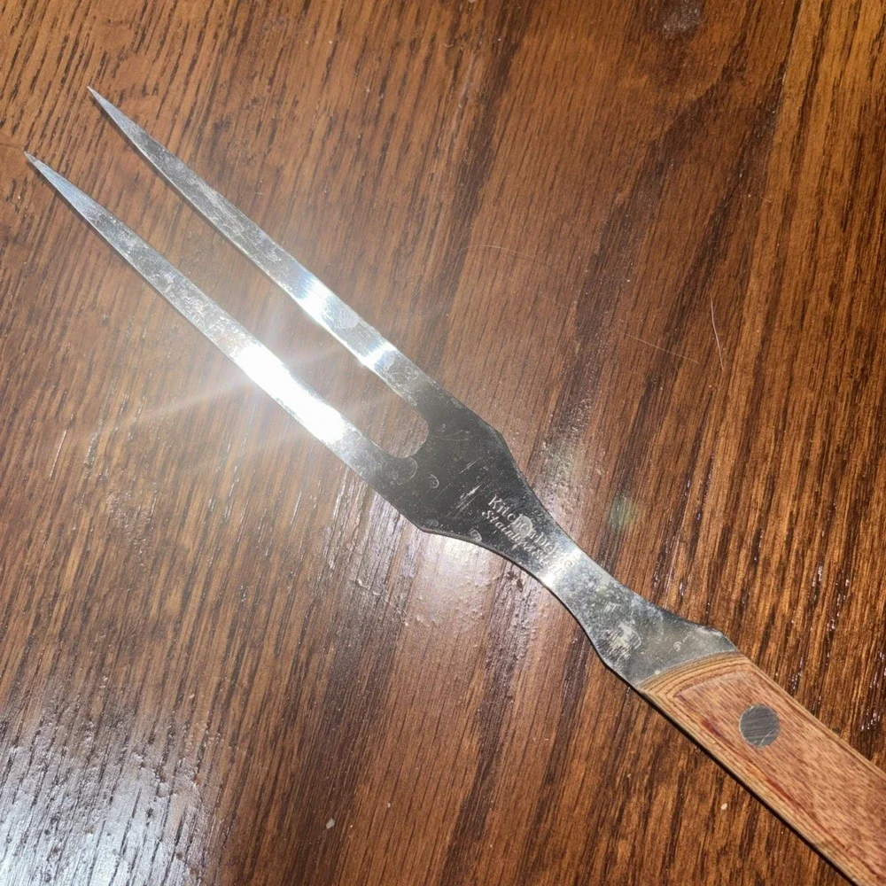 Vtg Kitchen‎ Delite Stainless Meat Carving Fork Wood Handle 10 1/2
